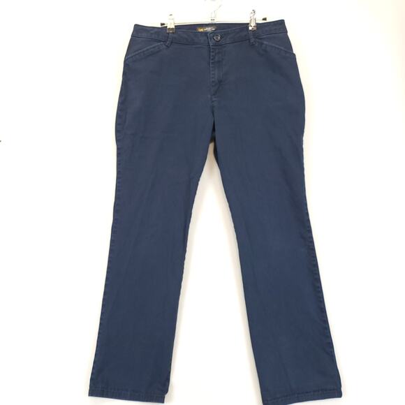 Lee Chino Pants Relax Fit Straight Leg Women 12 Mid Rise Blue Workwear Uniform - Picture 1 of 12